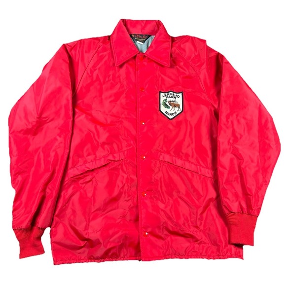 VINTAGE Vermejo Park Pla-Jac by Dunbrooke Jacket Mens Red Coaches Snap Lined